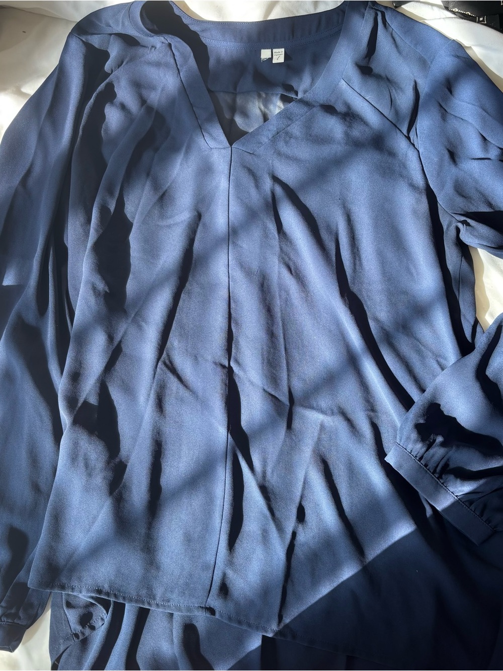 Pleione Navy V-Neck Long-Sleeve Blouse